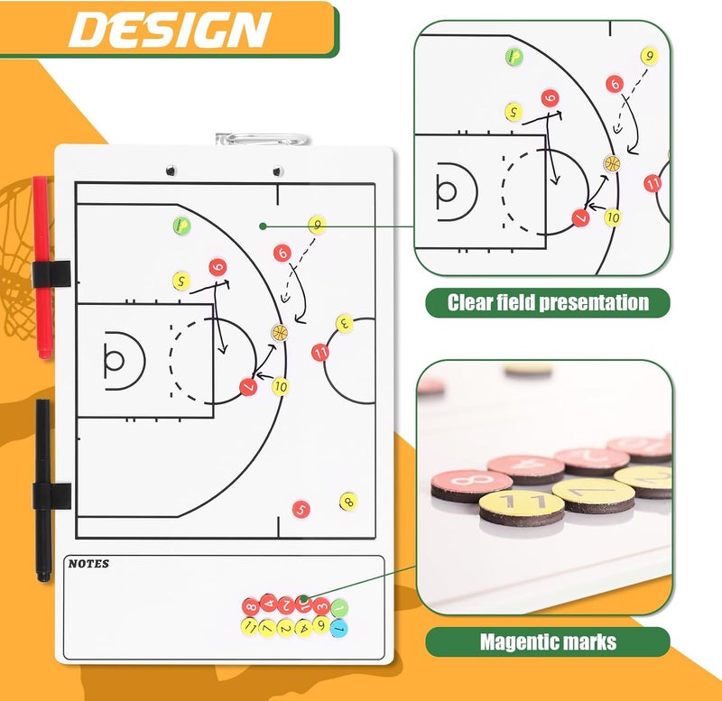 HIGHRAZON Magnetic Basketball Coaches Clipboard, White Double-Sided Dry Erase Coach Board, Tactics Whiteboard with Color Magnetic Sticker and 2 Marker for Coaches Gift - Image 4